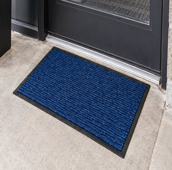 Large Blue Indoor Outdoor Heavy Duty Ribbed Entry Entrance Door Mat with Rubber Backing – 23"x35"