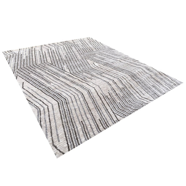 Hand-Tufted Wool Natural Beige Cream Grey Geometric Striped Soft Pile Boho Minimal Large Area Rug