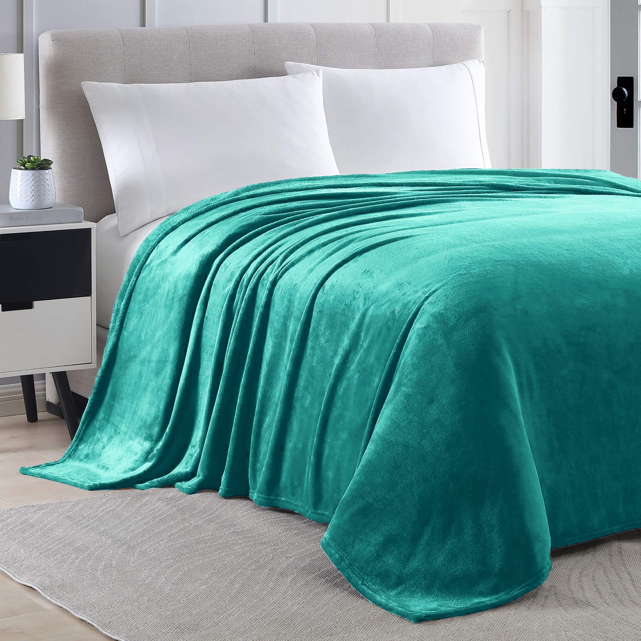 Queen Size Turquoise Extra Soft Cozy Microfiber Solid Color Throw Picnic Sofa Bed Blanket