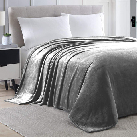 Full size Grey Extra Soft Cozy Microfiber Solid Color Throw Picnic Sofa Bed Blanket