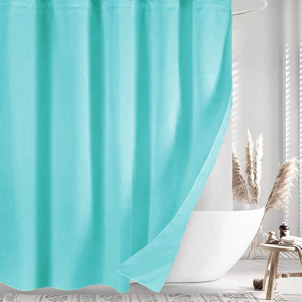 71" x 71" - Blue Fabric Textured Glam luxury Shower Curtain With 12 Metal Hooks