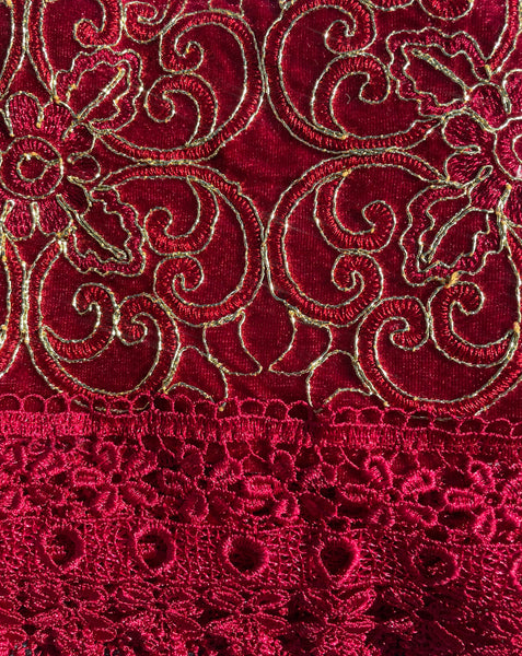 Burgundy Red Floral Embroidery Kitchen Curtain 3PC Set Swag & Tiers Set
