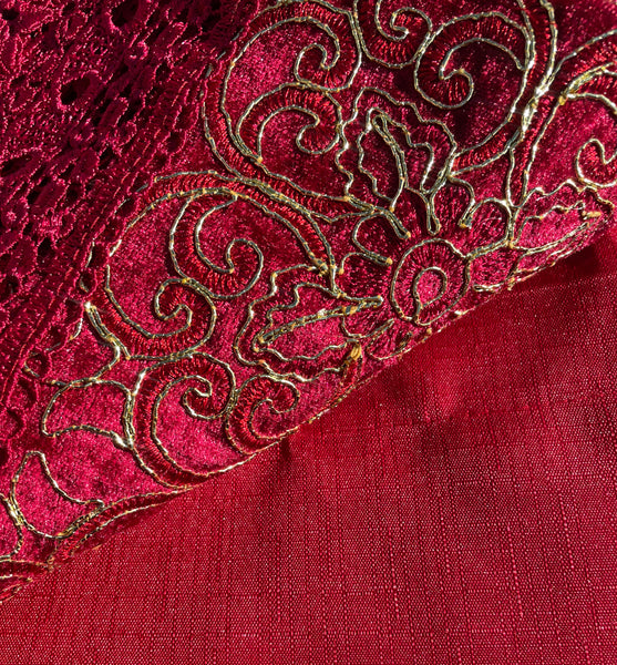 Burgundy Red Floral Embroidery Kitchen Curtain 3PC Set Swag & Tiers Set