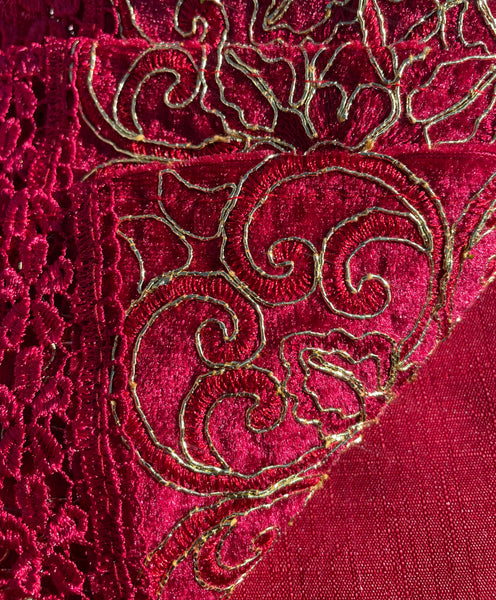 Burgundy Red Floral Embroidery Kitchen Curtain 3PC Set Swag & Tiers Set