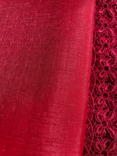 Burgundy Red Floral Embroidery Kitchen Curtain 3PC Set Swag & Tiers Set