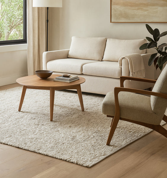 Ivory Beige Wool Handmade Modern Minimal Flatweave Area Rug