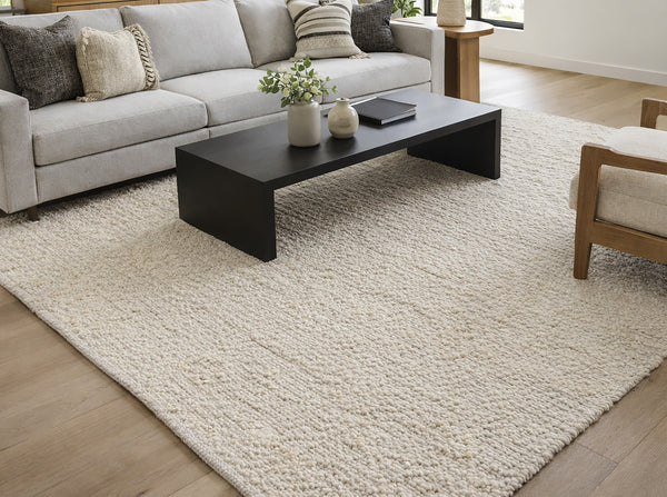 Ivory White Wool Handmade Modern Minimal Flatweave Area Rug
