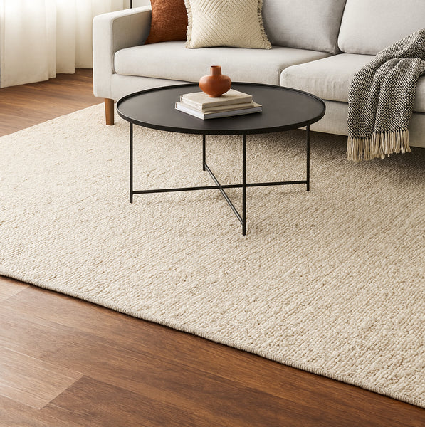 Ivory White Wool Handmade Modern Minimal Flatweave Area Rug