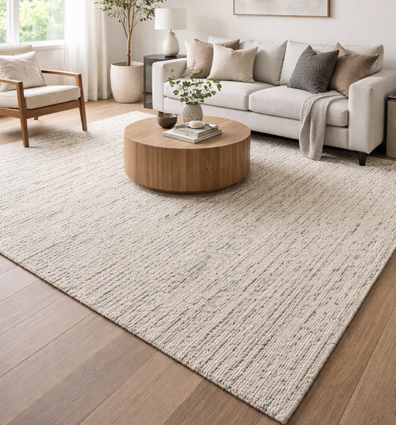 Ivory Blue Wool Handmade Modern Minimal Flatweave Area Rug