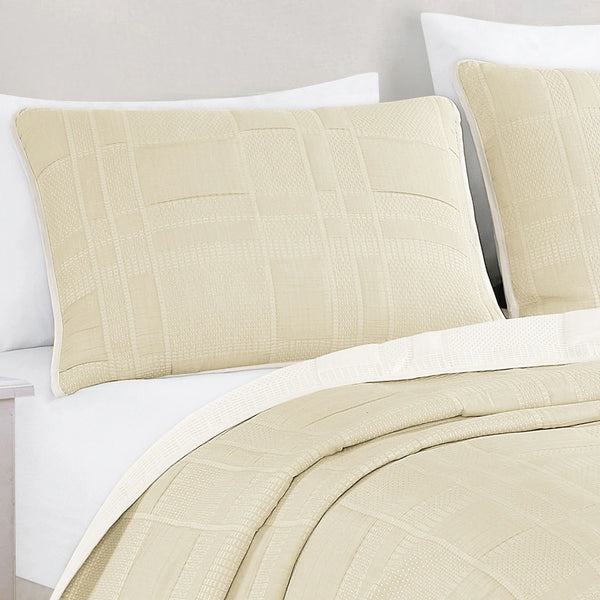 3 Piece Beige Cream Geometric Modern Cotton Blend Quilt Bedspread