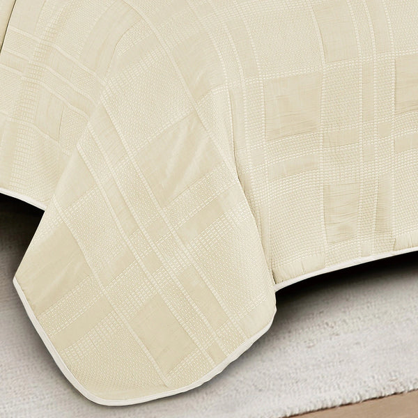 3 Piece Beige Cream Geometric Modern Cotton Blend Quilt Bedspread