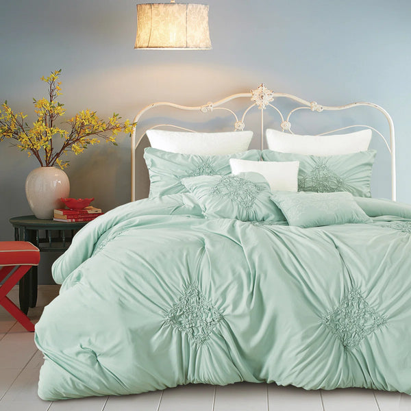 8 Piece Mint Green Embossed Modern Comforter Set