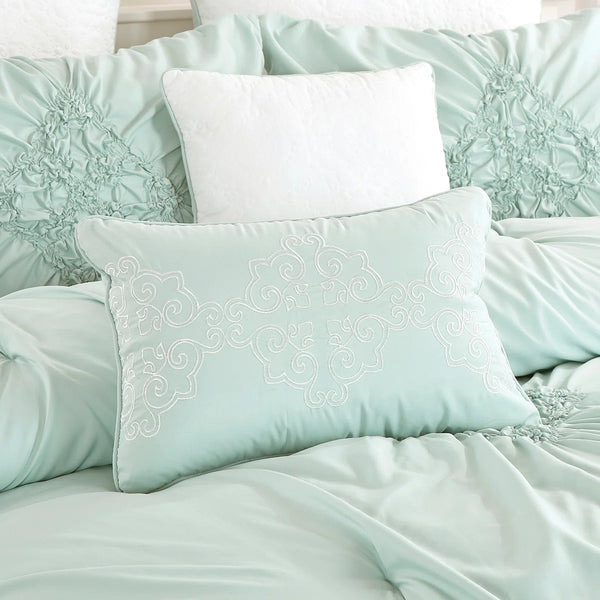 8 Piece Mint Green Embossed Modern Comforter Set