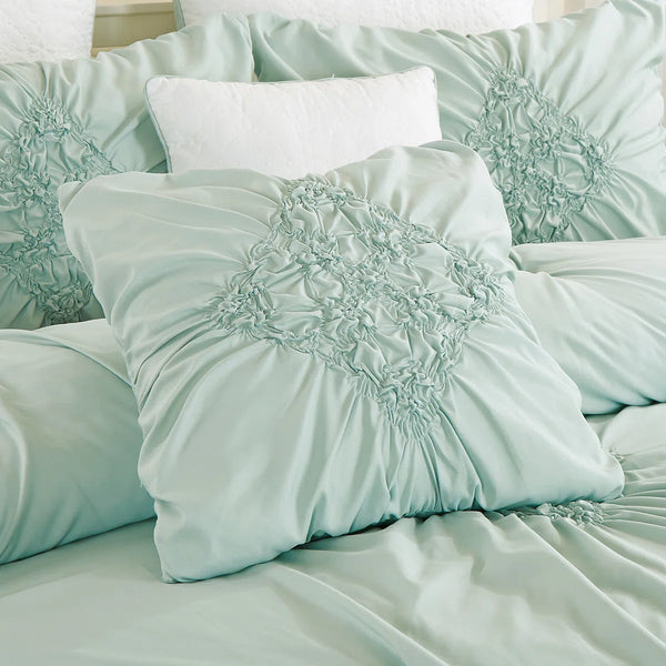8 Piece Mint Green Embossed Modern Comforter Set