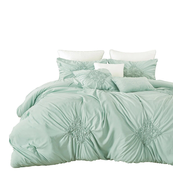 8 Piece Mint Green Embossed Modern Comforter Set