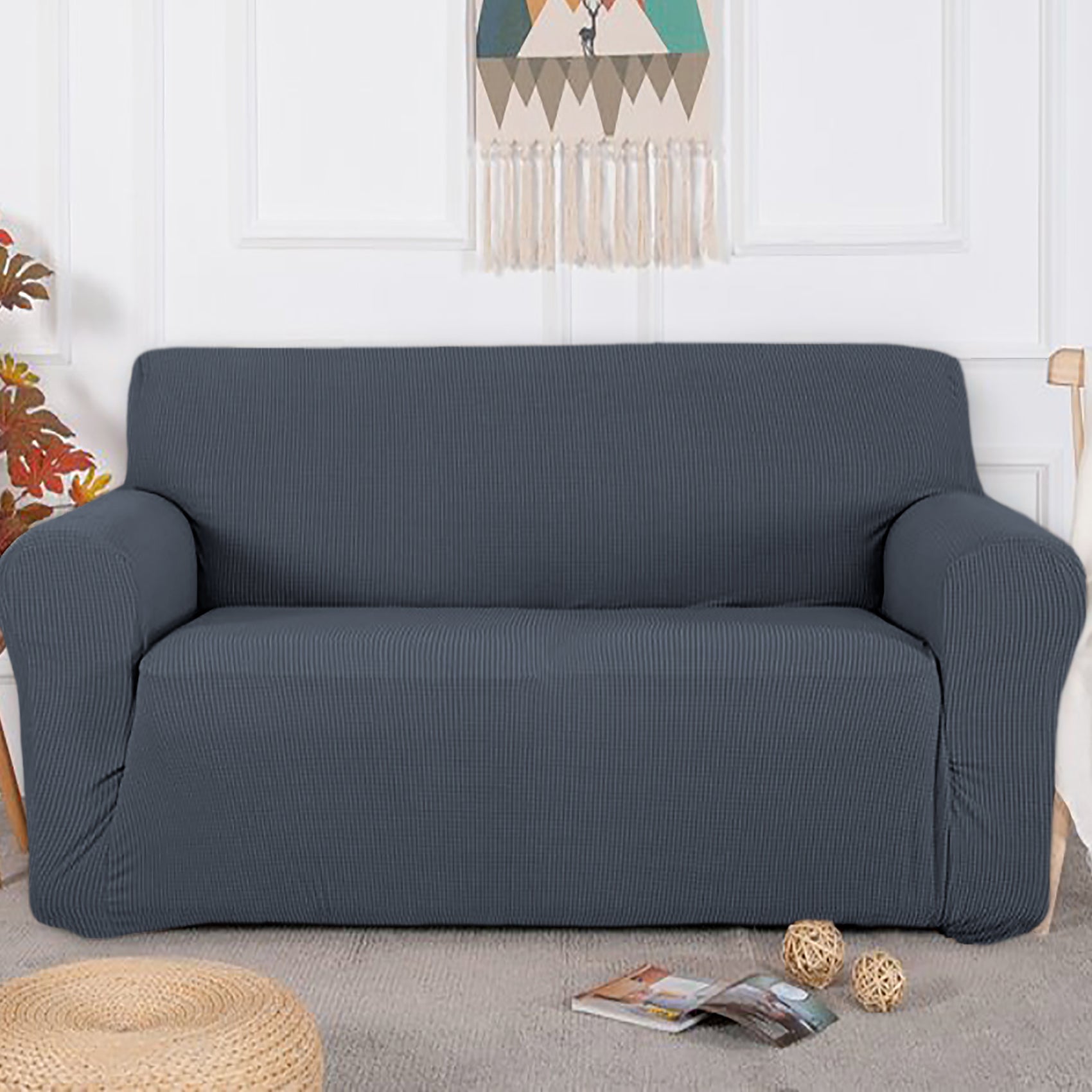 Charcoal Grey 3-Piece Set 4-Way Stretch Slipcover Sofa Loveseat & Armchair Cover Protector