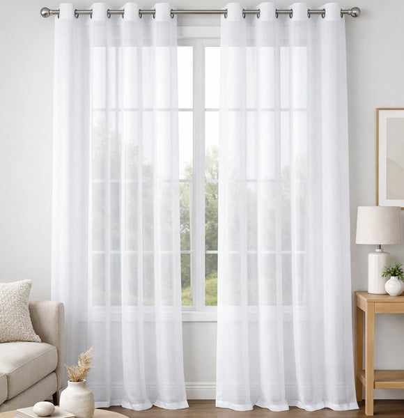 White Sheer Window Grommet Curtain Set - 84" Inches Long ( 2 Panels)