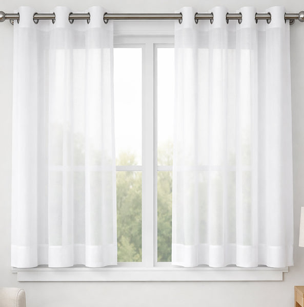 White Sheer Window Grommet Curtain Set - 63" Inches Long ( 2 Panels)