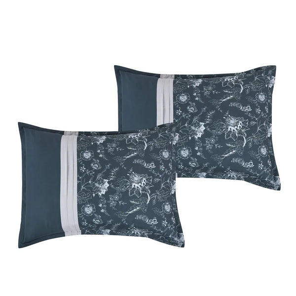 7 Piece Blue White Floral Comforter Set Soft Bedding