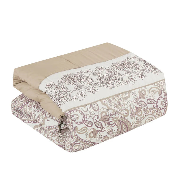 7 Piece Beige Brown Paisley Comforter Set Soft Bedding