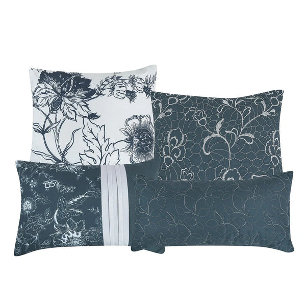 7 Piece Blue White Floral Comforter Set Soft Bedding