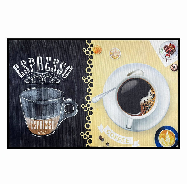 36" x 19" - Yellow Black Espresso Modern Non-Slip Washable Low Pile Kitchen Mat