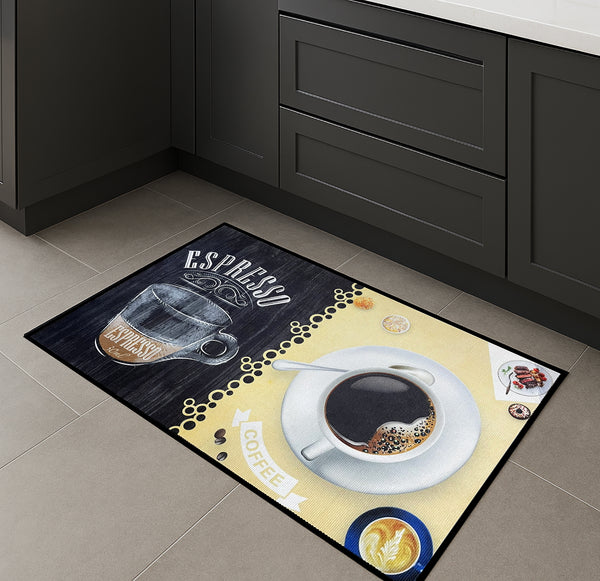 17" x 28" - Yellow Black Espresso Modern Non-Slip Washable Low Pile Kitchen Mat