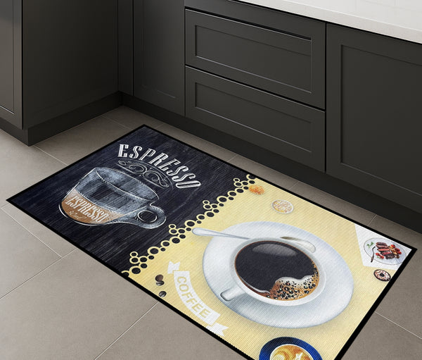 36" x 19" - Yellow Black Espresso Modern Non-Slip Washable Low Pile Kitchen Mat