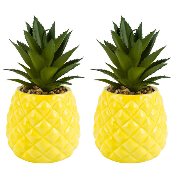 Yellow Artificial Succulent Plants in Pineapple Pot 7.2" - Set of 2