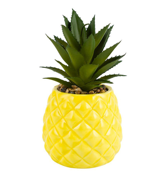 Yellow Artificial Succulent Plants in Pineapple Pot 7.2" - Set of 2