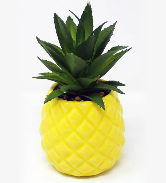 Yellow Artificial Succulent Plants in Pineapple Pot 7.2" - Set of 2