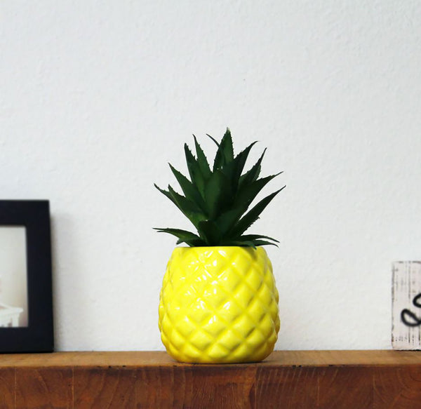 Yellow Artificial Succulent Plants in Pineapple Pot 7.2" - Set of 2