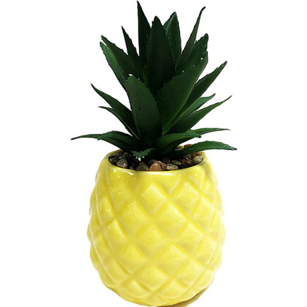 Yellow Artificial Succulent Plants in Pineapple Pot 7.2" - Set of 2