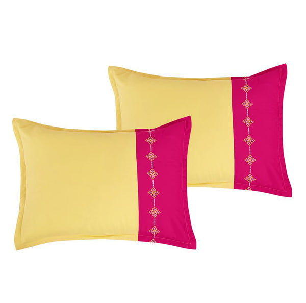 7 Piece Yellow Pink Striped Comforter Set Striped Modern Embroidery Soft Bedding