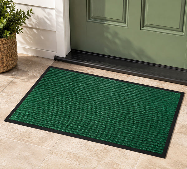Green Indoor Outdoor Heavy Duty Ribbed Entry Entrance Door Mat with Rubber Backing - 16"x24"