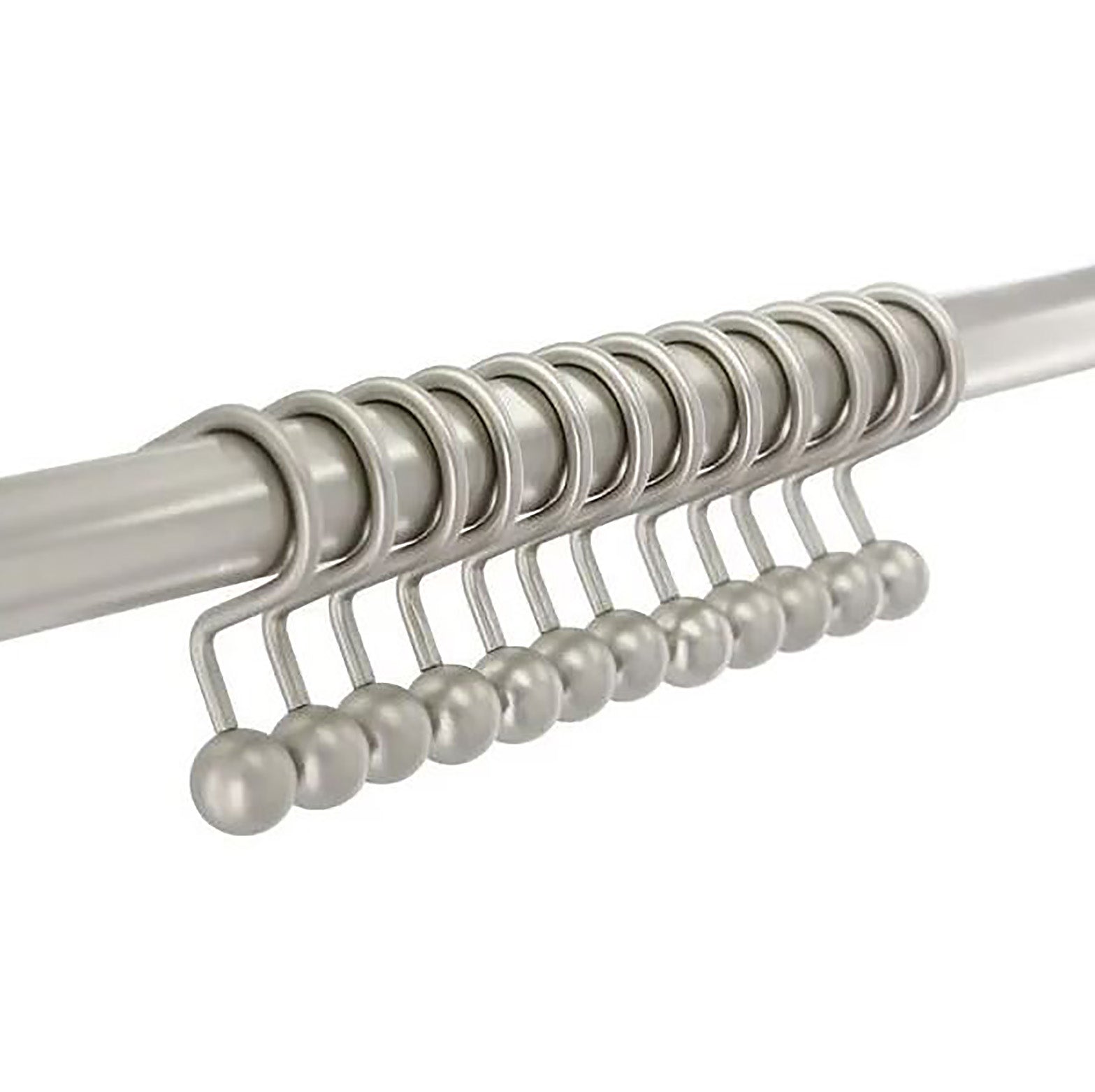 12 Piece Set - Brushed Nickel Heavy Duty Steel Ball Shower Curtain Hooks Rings Rustproof Metal