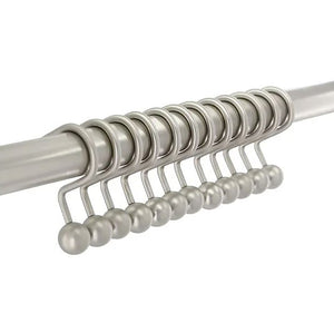 12 Piece Set - Brushed Nickel Heavy Duty Steel Ball Shower Curtain Hooks Rings Rustproof Metal