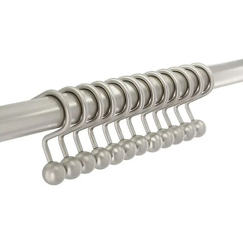 12 Piece Set - Brushed Nickel Heavy Duty Steel Ball Shower Curtain Hooks Rings Rustproof Metal