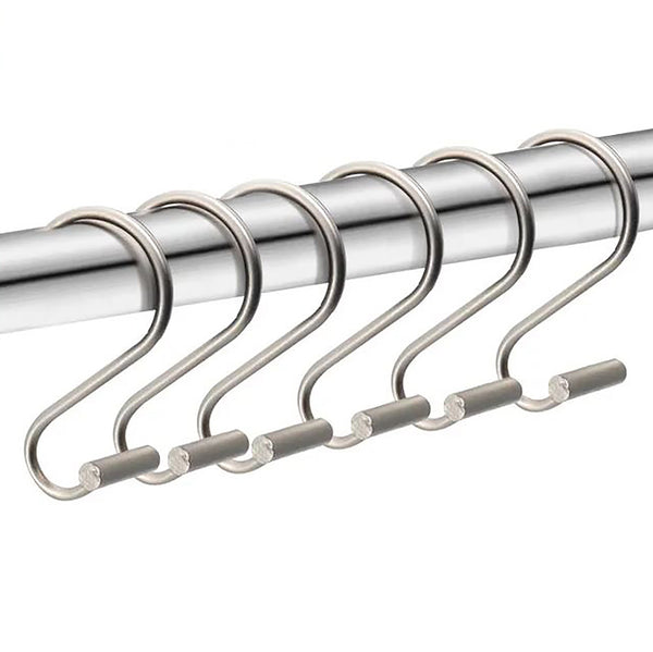 12 Piece Set - Brushed Nickel Heavy Duty S-Shaped Shower Curtain Hooks Rings Rustproof Metal