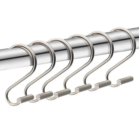 12 Piece Set - Brushed Nickel Heavy Duty S-Shaped Shower Curtain Hooks Rings Rustproof Metal