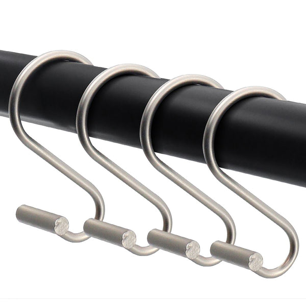 12 Piece Set - Brushed Nickel Heavy Duty S-Shaped Shower Curtain Hooks Rings Rustproof Metal