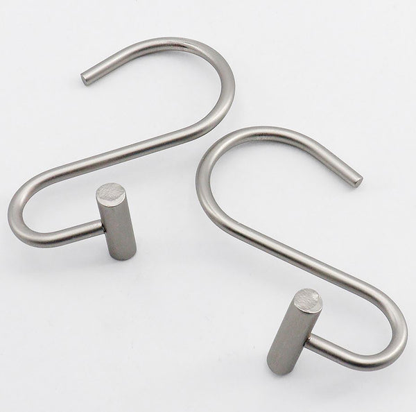 12 Piece Set - Brushed Nickel Heavy Duty S-Shaped Shower Curtain Hooks Rings Rustproof Metal
