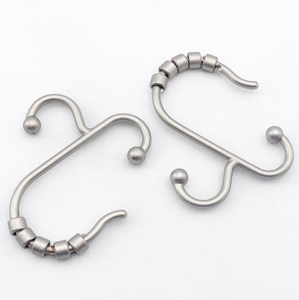 12 Piece Set - Brushed Nickel Heavy Duty Double Ear Shower Curtain Hooks Rings Rustproof Metal