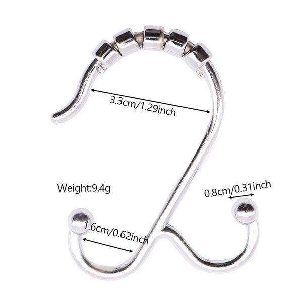 12 Piece Set - Brushed Nickel Heavy Duty Double Ear Shower Curtain Hooks Rings Rustproof Metal