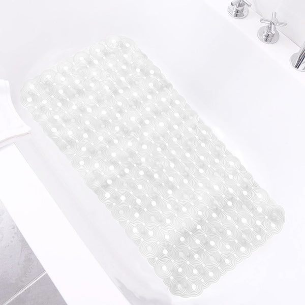 Clear Transparent Geometric Circles Vinyl Non-Slip Bathtub Shower Mat With Suction Cups -27" x 14.6"