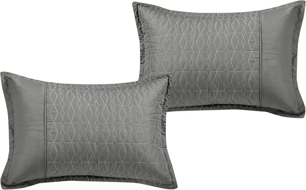 7 Piece Grey Geometric Boho Soft Bedding Comforter Set - Queen Size