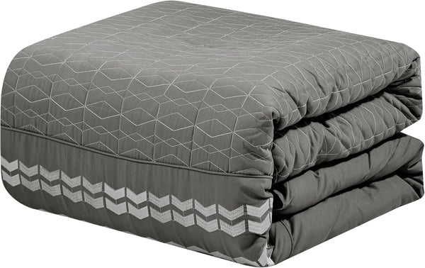 7 Piece Grey Geometric Boho Soft Bedding Comforter Set - Queen Size