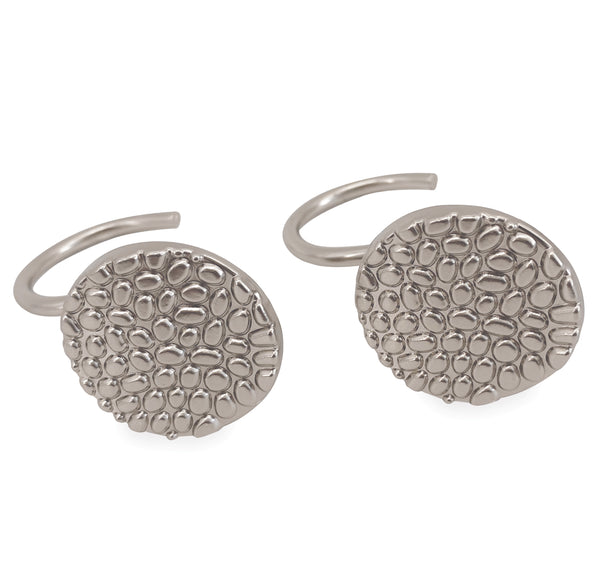 12 Piece Set - Satin Nickel Pebble Stones Heavy Duty Shower Curtain Hooks Rings Rustproof Metal