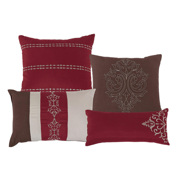 7 Piece Burgundy Brown Embroidery Soft Bedding Comforter Set - Queen Size