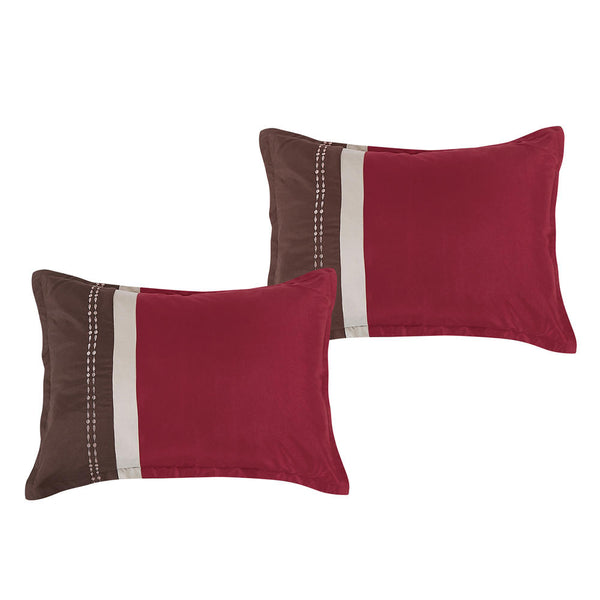 7 Piece Burgundy Brown Embroidery Soft Bedding Comforter Set - Queen Size
